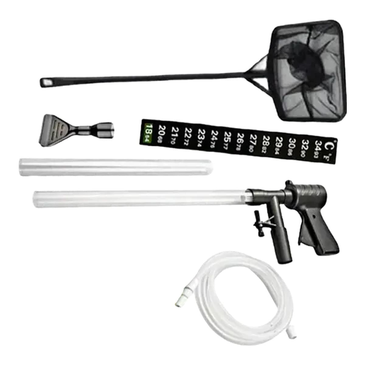 Five-piece aquarium gravel siphon and cleaning kit